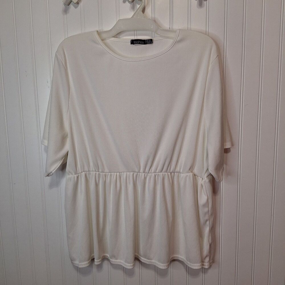 boohoo‎ Womems US 20 Peplum Pull Over Top Ribbed Stretch Short Sleeve Stretch